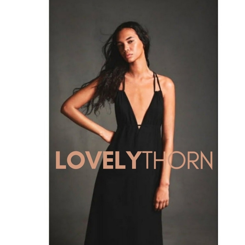 ZARA // black strappy plunge open back goddess midi dress - Picture 2 of 16